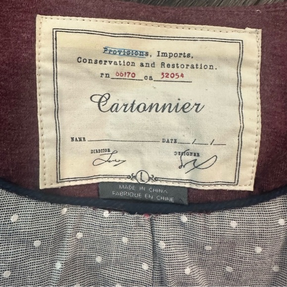 Cartonnier Women's Burgundy Blazer mauve 3/4 sleeve crop style size large - Picture 5 of 5